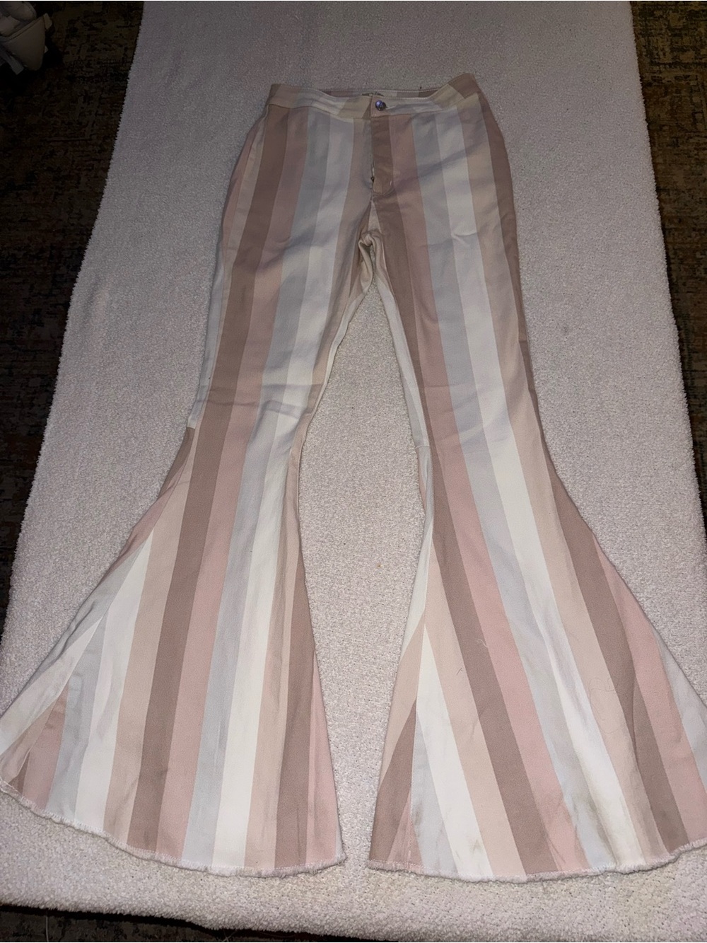 Peach Love California Pink & Cream Striped Flared Kids Pants